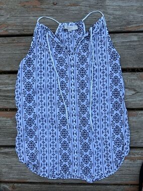 LOFT White Floral-Stripe Halter Tank with blue stiching
